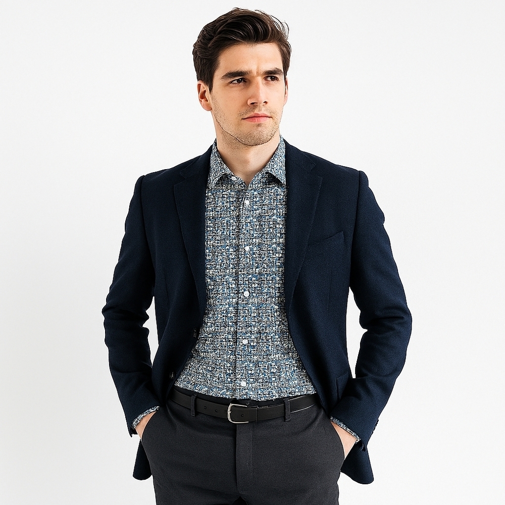 Robert Graham Blue White Designer Office Date Night Geometric Pattern Shirt Mens